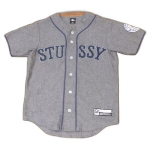 Stussy Grey Baseball Jersey Button Down Men's Size Small